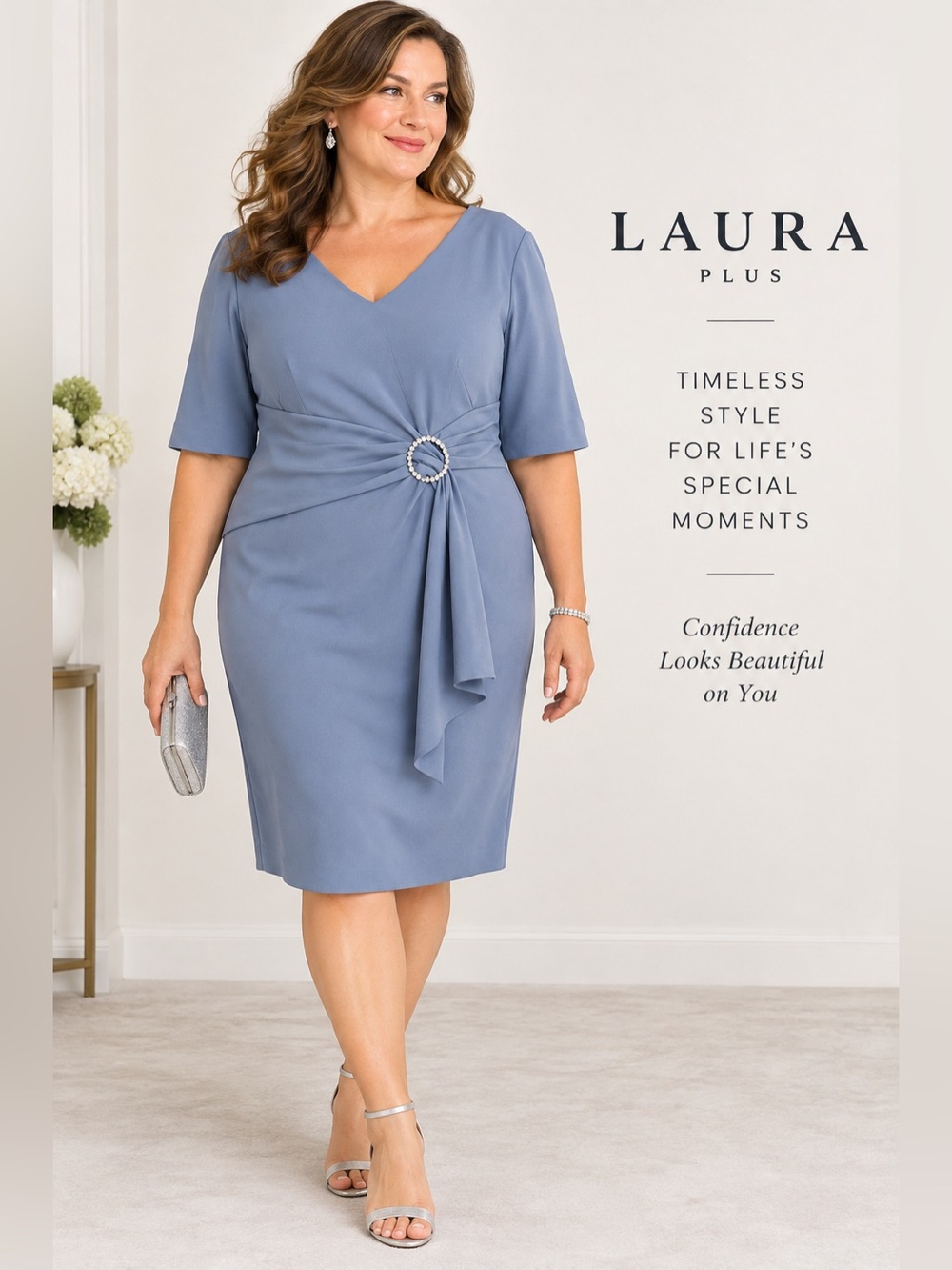 NWT Laura Plus Blue Rhinestone Occasion Dress Size